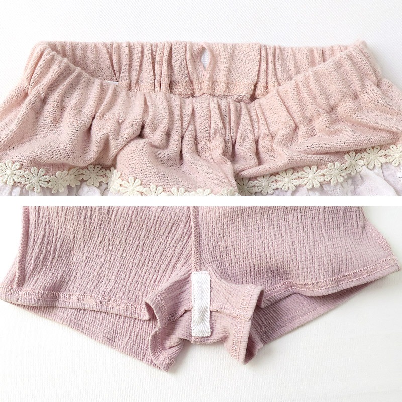 ガールズ ショートパンツ ニット フリル 半ズボン 女の子【UZULAND ウズランド】キッズ ベビー ハーフパンツ ショーパン 短パン ウエストゴム 伸縮 伸びる ストレッチ カジュアル ピンク ベージュ 可愛い かわいい 80 90 95 100 110 120 130