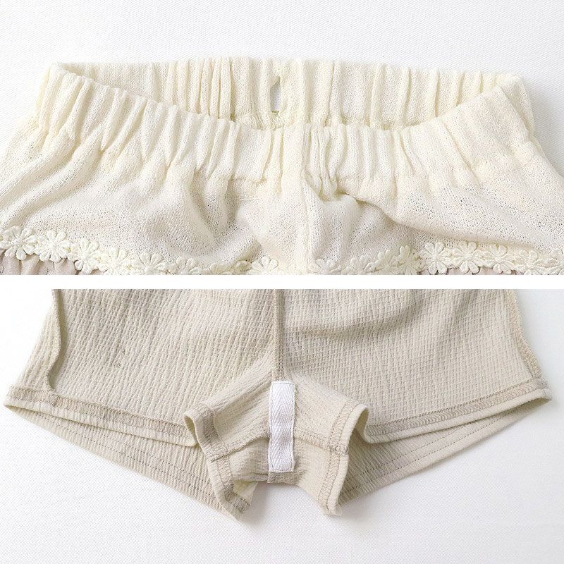 ガールズ ショートパンツ ニット フリル 半ズボン 女の子【UZULAND ウズランド】キッズ ベビー ハーフパンツ ショーパン 短パン ウエストゴム 伸縮 伸びる ストレッチ カジュアル ピンク ベージュ 可愛い かわいい 80 90 95 100 110 120 130