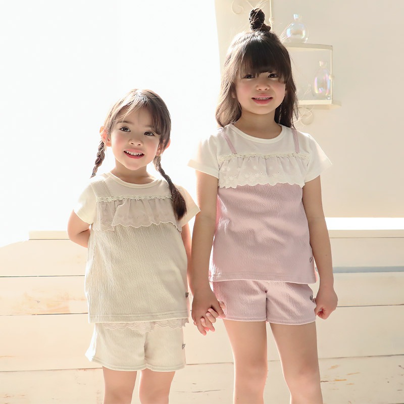 ガールズ ショートパンツ ニット フリル 半ズボン 女の子【UZULAND ウズランド】キッズ ベビー ハーフパンツ ショーパン 短パン ウエストゴム 伸縮 伸びる ストレッチ カジュアル ピンク ベージュ 可愛い かわいい 80 90 95 100 110 120 130