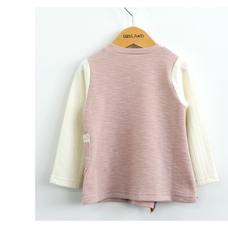 子供服 トップス 女の子 異素材 切替 長袖 Tシャツ ( 80-130cm)【 Uzuland ウズランド 】 キッズ ベビー おしゃれ かわいい 二次加工 切替 女子 女児 こども服 ベビー服 秋 春 ガールズ ブランド