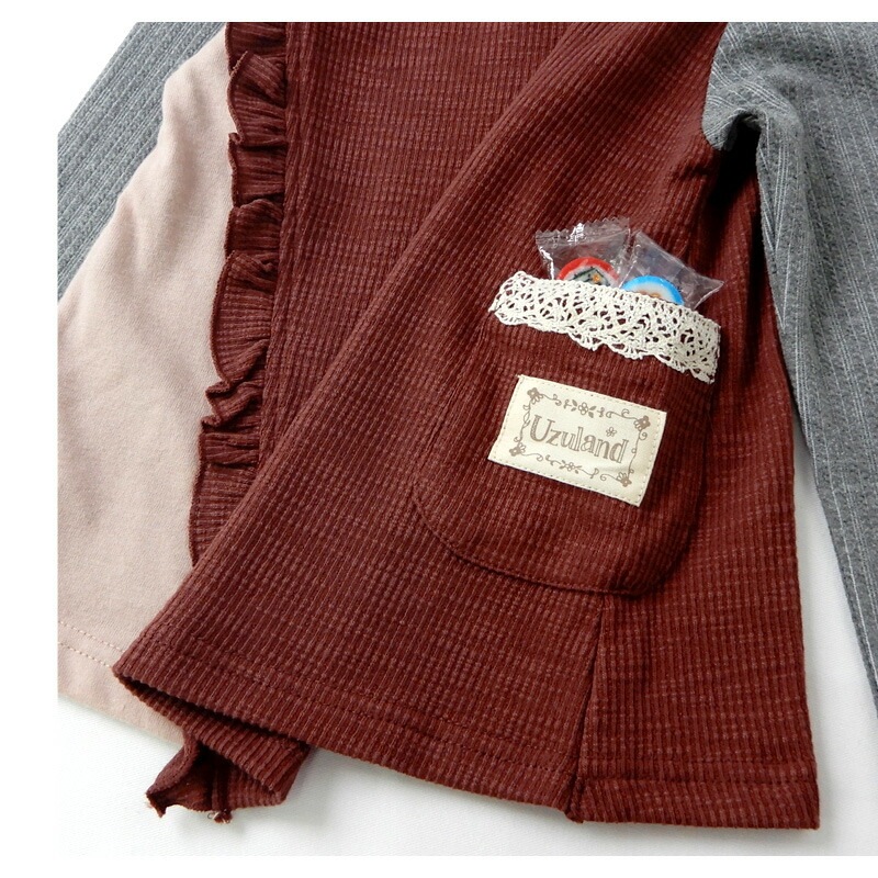 子供服 トップス 女の子 異素材 切替 長袖 Tシャツ ( 80-130cm)【 Uzuland ウズランド 】 キッズ ベビー おしゃれ かわいい 二次加工 切替 女子 女児 こども服 ベビー服 秋 春 ガールズ ブランド