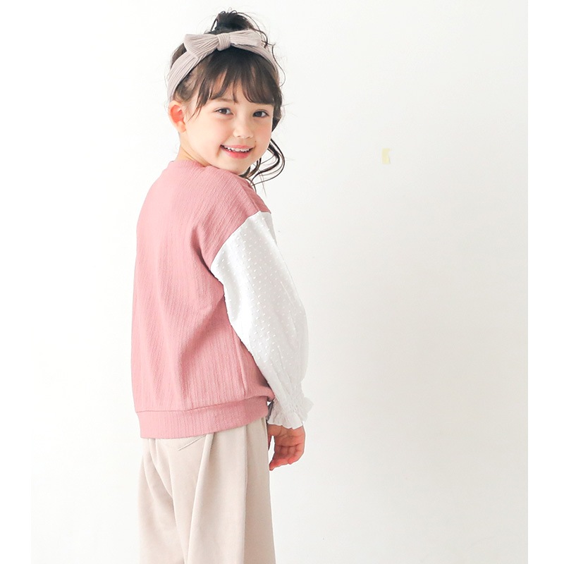 子供服 トップス 女の子 パフスリーブ 切替 シャーリング 長袖 T