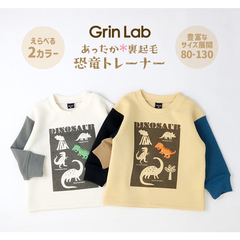 キッズ トレーナー 裏起毛 男の子 恐竜 子供服 長袖 トップス ( 80-130cm )【 GrinLab グリンラボ 】 ボーイズ ダイナソー 冬服 スウェット ベビー服 80 90 95 100 110 120 130 
