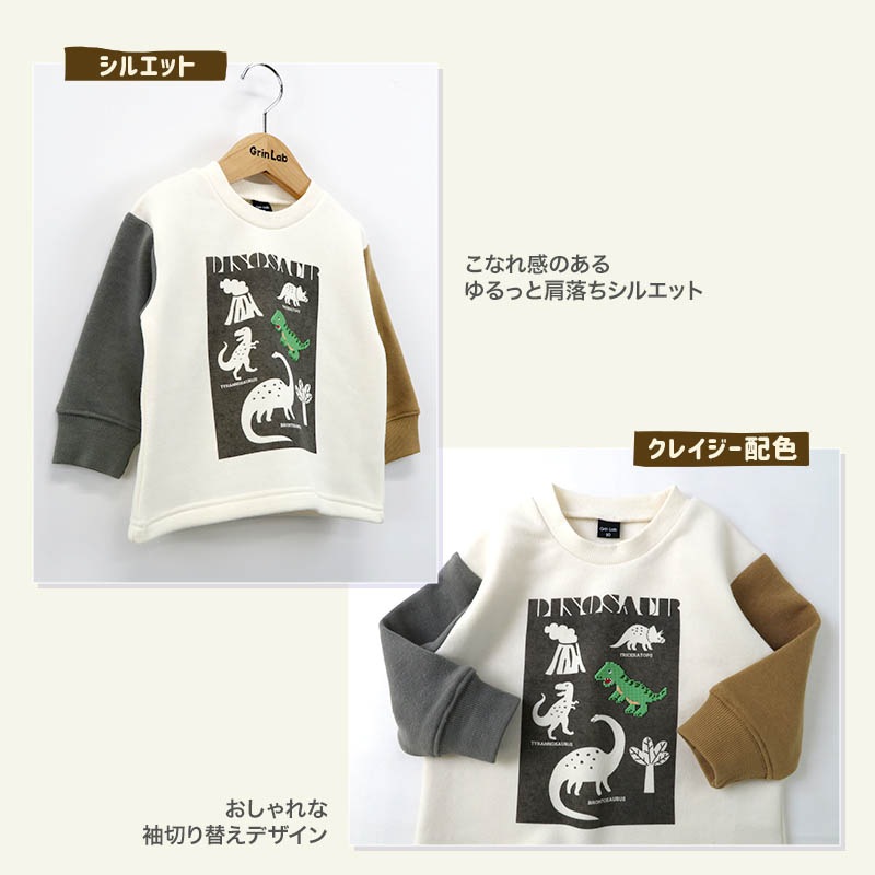 キッズ トレーナー 裏起毛 男の子 恐竜 子供服 長袖 トップス ( 80-130cm )【 GrinLab グリンラボ 】 ボーイズ ダイナソー 冬服 スウェット ベビー服 80 90 95 100 110 120 130 