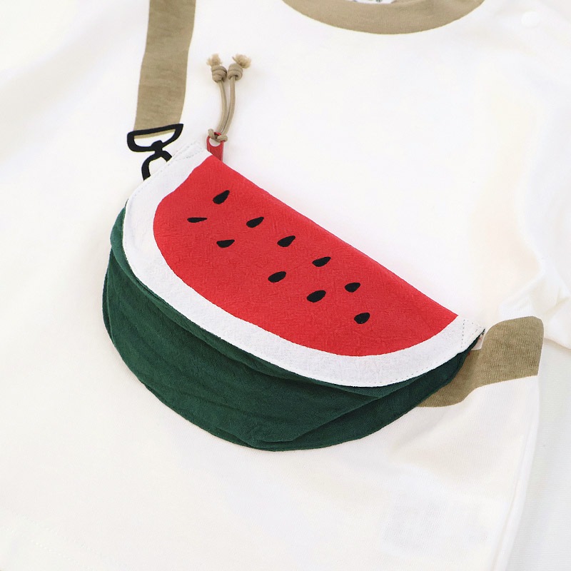 キッズ Tシャツ 半袖 くだもの スイカ バナナ キウイ ポケット 男の子 女の子【フルーツ天国】 ベビー トップス カットソー サコッシュ風 ショルダーバッグ風 デザイン 天竺 肩ボタン 食べ物 フルーツ 果物 すいか プリント 子ども 80 90 95 100 110 120 130