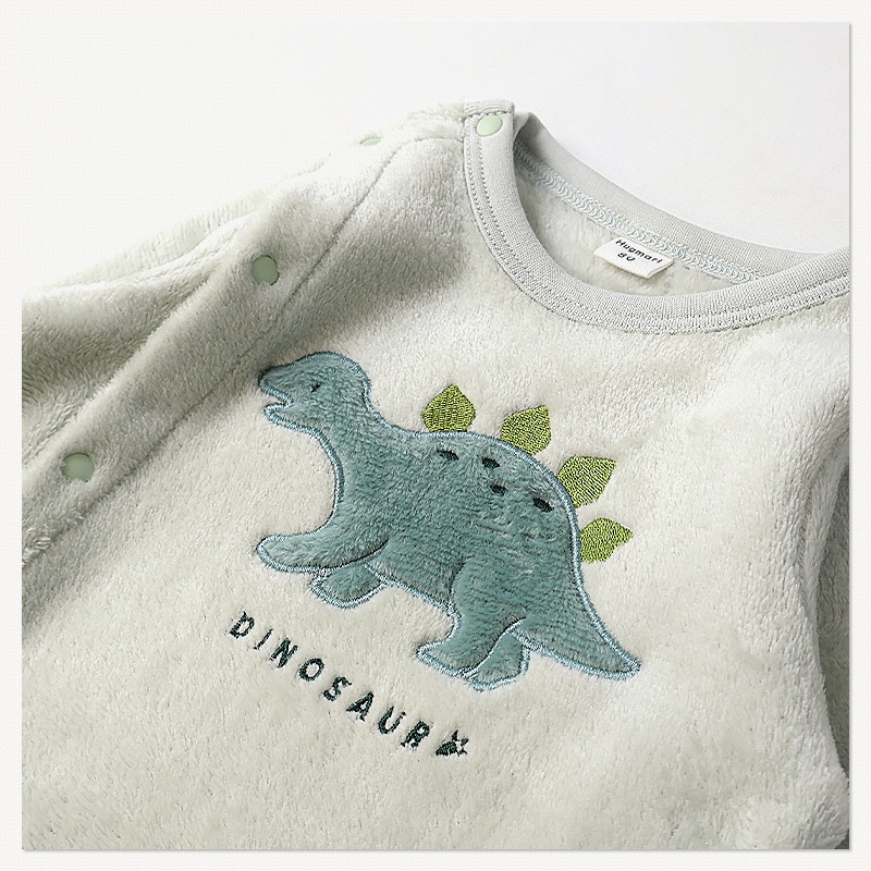 ベビー ロンパース 長袖 カバーオール 男の子 新生児 赤ちゃん フリース スウェット 裏起毛 恐竜 ダイナソー ベビー服 おくるみ 乳児 乳幼児 お着替え簡単 前開き 全開 マチ付き プリント 動物 暖かい 保温 防寒 洗える 70 80 出産祝い 内祝い 贈り物 ギフト プレゼント