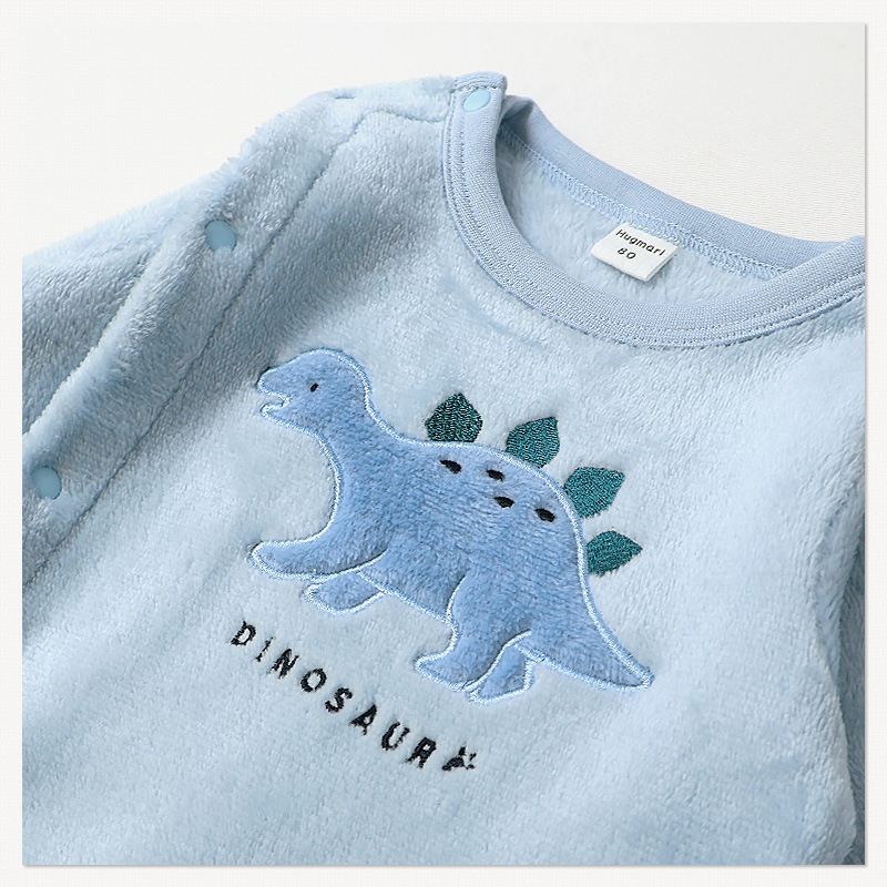 ベビー ロンパース 長袖 カバーオール 男の子 新生児 赤ちゃん フリース スウェット 裏起毛 恐竜 ダイナソー ベビー服 おくるみ 乳児 乳幼児 お着替え簡単 前開き 全開 マチ付き プリント 動物 暖かい 保温 防寒 洗える 70 80 出産祝い 内祝い 贈り物 ギフト プレゼント