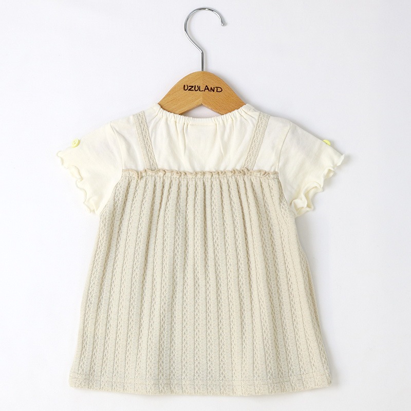 ガールズ Tシャツ 半袖 女の子 ガーリー 重ね着風 小花柄 キッズ トップス ピンク ベージュ ( 80-130cm ) 【 Uzuland ウズランド 】 子供服 ベビー服 切替 レイヤード フラワー フリル 可愛い お洒落 女子 ナチュラル ベビー 80cm 90cm 95cm 100cm 110cm 120cm 130cm