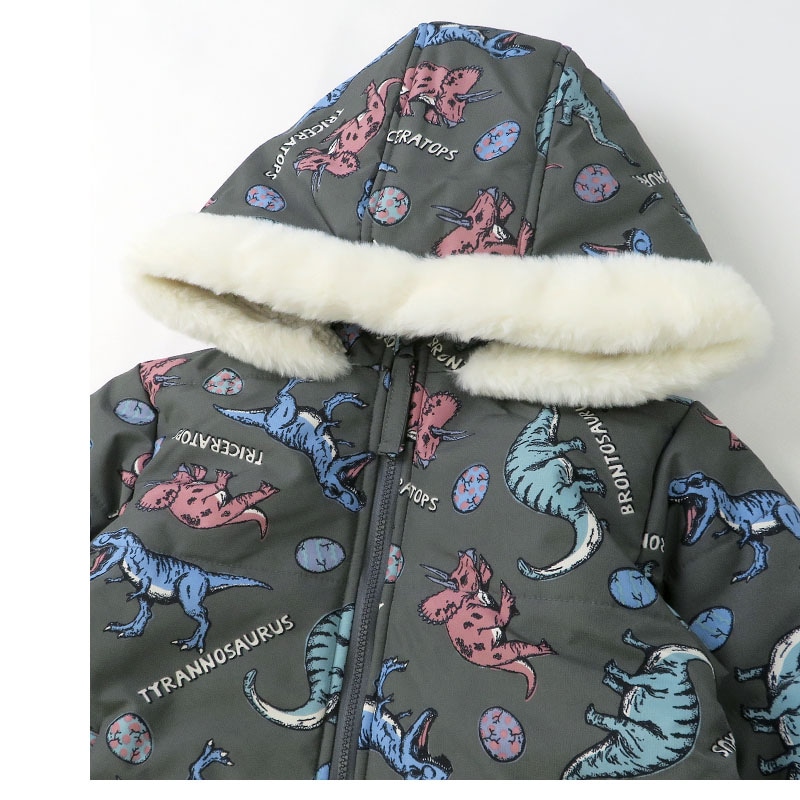ジャンプスーツ ベビー 男の子 女の子 防寒 中綿 撥水加工 フード ( 80-100cm )【 GrinLab グリンラボ 】 アウター ジャケット スノーウェア スキーウェア スノーコンビ ツナギ 雪遊び 冬 恐竜 ダイナソー キッズ 80cm 90cm 95cm 100cm