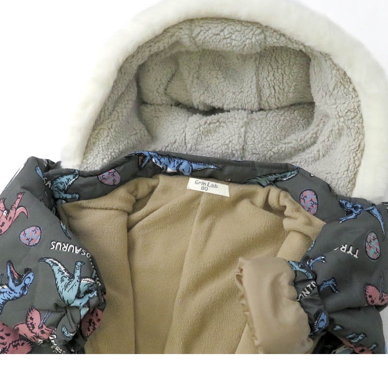 ジャンプスーツ ベビー 男の子 女の子 防寒 中綿 撥水加工 フード ( 80-100cm )【 GrinLab グリンラボ 】 アウター ジャケット スノーウェア スキーウェア スノーコンビ ツナギ 雪遊び 冬 恐竜 ダイナソー キッズ 80cm 90cm 95cm 100cm