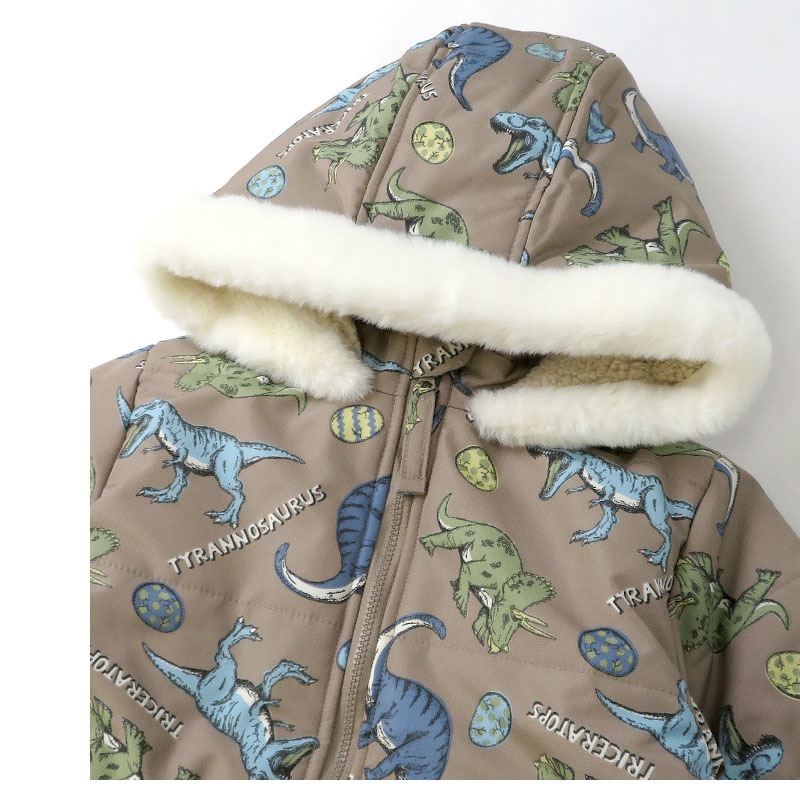 ジャンプスーツ ベビー 男の子 女の子 防寒 中綿 撥水加工 フード ( 80-100cm )【 GrinLab グリンラボ 】 アウター ジャケット スノーウェア スキーウェア スノーコンビ ツナギ 雪遊び 冬 恐竜 ダイナソー キッズ 80cm 90cm 95cm 100cm