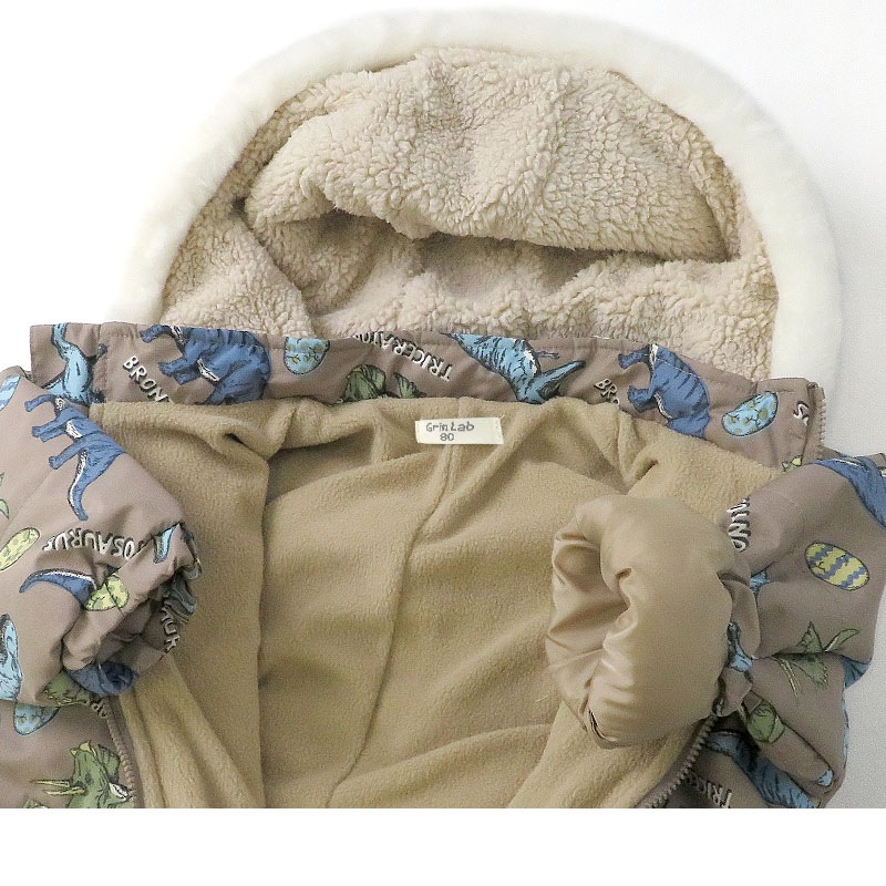 ジャンプスーツ ベビー 男の子 女の子 防寒 中綿 撥水加工 フード ( 80-100cm )【 GrinLab グリンラボ 】 アウター ジャケット スノーウェア スキーウェア スノーコンビ ツナギ 雪遊び 冬 恐竜 ダイナソー キッズ 80cm 90cm 95cm 100cm