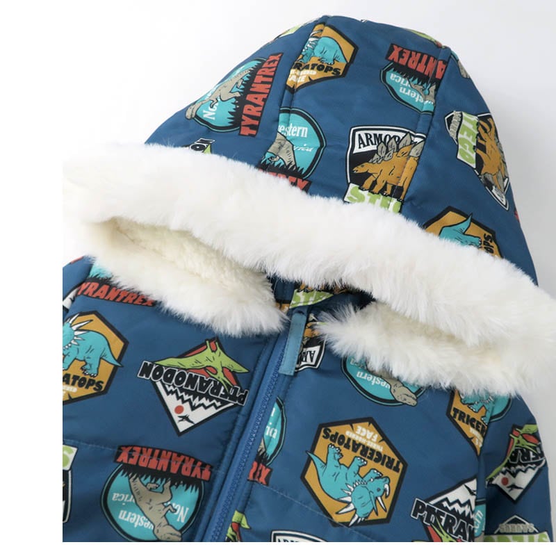 ジャンプスーツ ベビー 男の子 女の子 防寒 中綿 撥水加工 フード ( 80-100cm )【 GrinLab グリンラボ 】 アウター ジャケット スノーウェア スキーウェア スノーコンビ ツナギ 雪遊び 冬 恐竜 ダイナソー キッズ 80cm 90cm 95cm 100cm