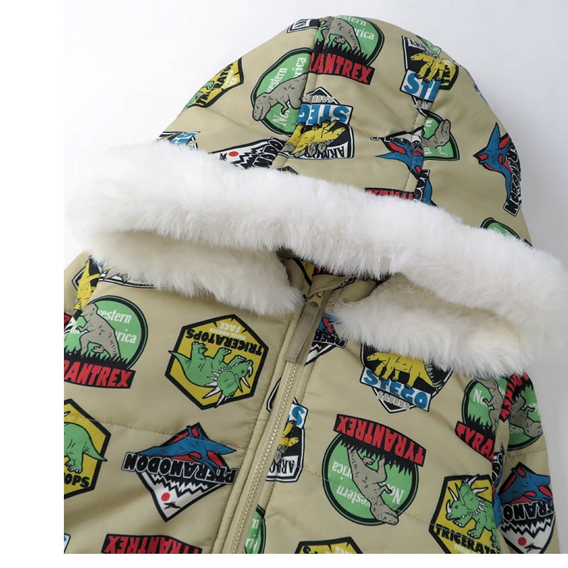 ジャンプスーツ ベビー 男の子 女の子 防寒 中綿 撥水加工 フード ( 80-100cm )【 GrinLab グリンラボ 】 アウター ジャケット スノーウェア スキーウェア スノーコンビ ツナギ 雪遊び 冬 恐竜 ダイナソー キッズ 80cm 90cm 95cm 100cm