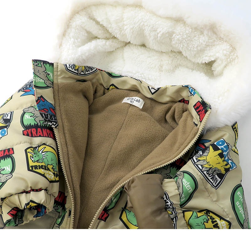 ジャンプスーツ ベビー 男の子 女の子 防寒 中綿 撥水加工 フード ( 80-100cm )【 GrinLab グリンラボ 】 アウター ジャケット スノーウェア スキーウェア スノーコンビ ツナギ 雪遊び 冬 恐竜 ダイナソー キッズ 80cm 90cm 95cm 100cm