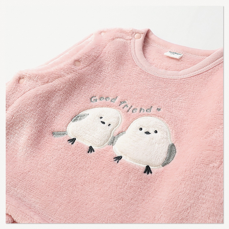 ベビー ロンパース 長袖 カバーオール 女の子 新生児 赤ちゃん フリース スウェット 裏起毛 シマエナガ 鳥 ベビー服 おくるみ 乳児 乳幼児 お着替え簡単 前開き 全開 マチ付き プリント 動物 アニマル 暖かい 保温 洗える 70 80 出産祝い 内祝い 贈り物 ギフト プレゼント