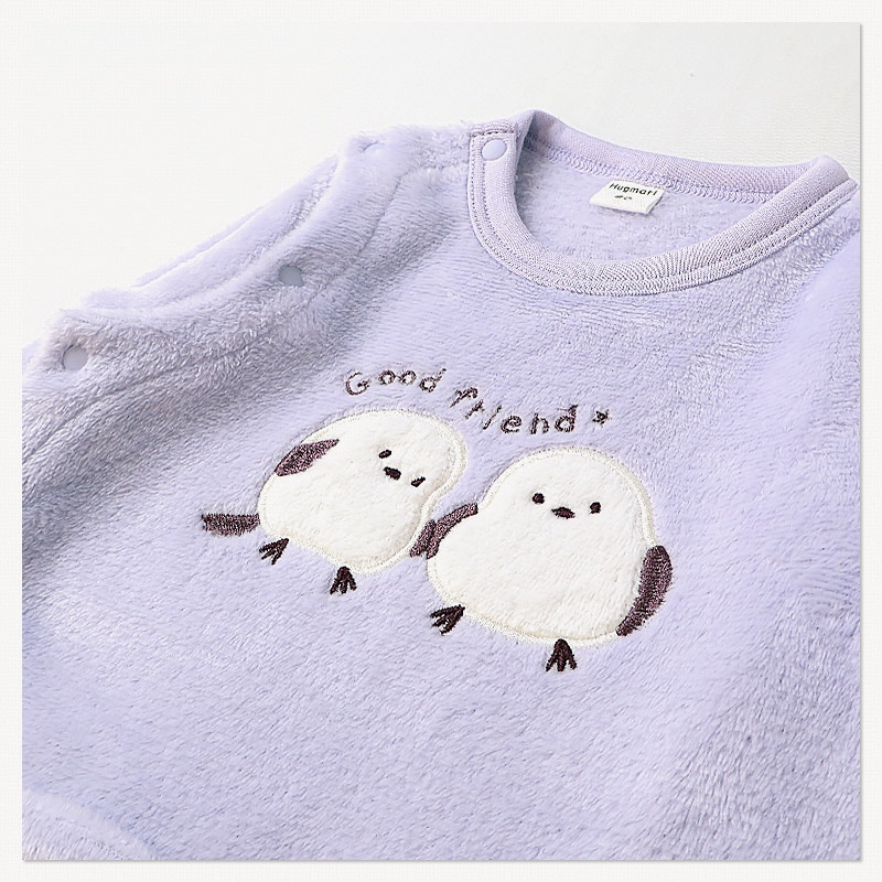 ベビー ロンパース 長袖 カバーオール 女の子 新生児 赤ちゃん フリース スウェット 裏起毛 シマエナガ 鳥 ベビー服 おくるみ 乳児 乳幼児 お着替え簡単 前開き 全開 マチ付き プリント 動物 アニマル 暖かい 保温 洗える 70 80 出産祝い 内祝い 贈り物 ギフト プレゼント