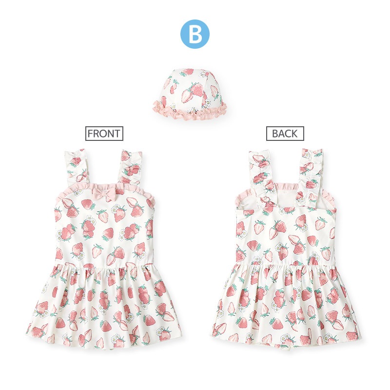 【送料無料】水着 セット キッズ 女の子 スイムウェア 2点セット ( 100-130cm ) 子供 スイムキャップ ワンピース水着 OP ガールズ セットアップ 可愛い かわいい 女児 コーディネート スイムセット お揃い リンクコーデ 夏 プール 海 スイミング 海水浴