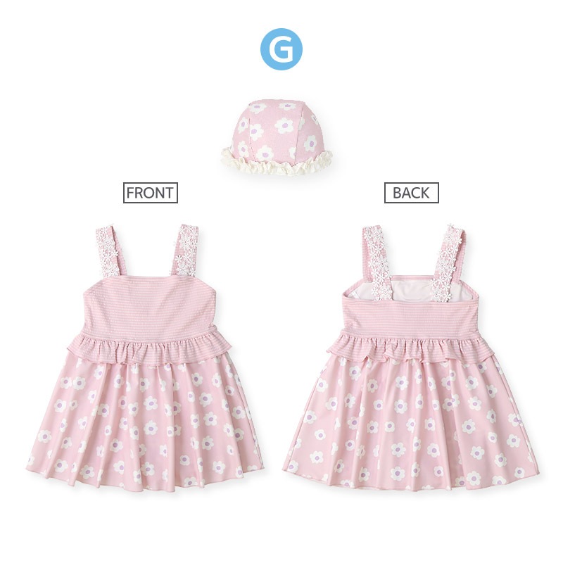 【送料無料】水着 セット キッズ 女の子 スイムウェア 2点セット ( 100-130cm ) 子供 スイムキャップ ワンピース水着 OP ガールズ セットアップ 可愛い かわいい 女児 コーディネート スイムセット お揃い リンクコーデ 夏 プール 海 スイミング 海水浴