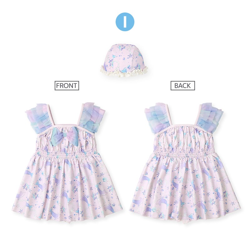 【送料無料】水着 セット キッズ 女の子 スイムウェア 2点セット ( 100-130cm ) 子供 スイムキャップ ワンピース水着 OP ガールズ セットアップ 可愛い かわいい 女児 コーディネート スイムセット お揃い リンクコーデ 夏 プール 海 スイミング 海水浴