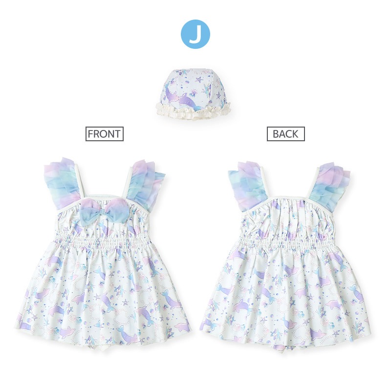 【送料無料】水着 セット キッズ 女の子 スイムウェア 2点セット ( 100-130cm ) 子供 スイムキャップ ワンピース水着 OP ガールズ セットアップ 可愛い かわいい 女児 コーディネート スイムセット お揃い リンクコーデ 夏 プール 海 スイミング 海水浴