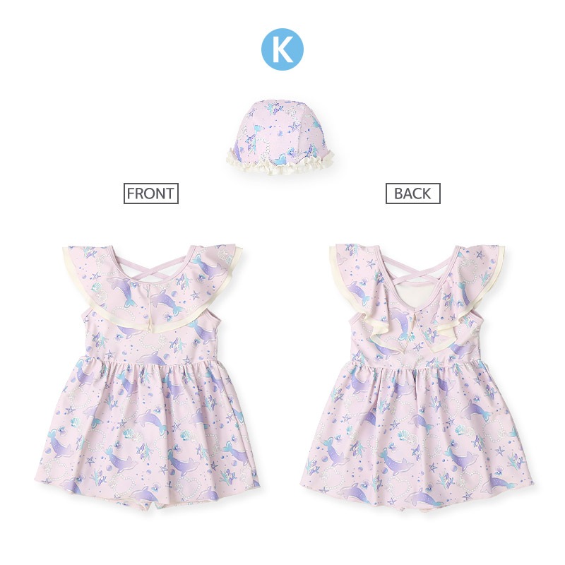 【送料無料】水着 セット キッズ 女の子 スイムウェア 2点セット ( 100-130cm ) 子供 スイムキャップ ワンピース水着 OP ガールズ セットアップ 可愛い かわいい 女児 コーディネート スイムセット お揃い リンクコーデ 夏 プール 海 スイミング 海水浴