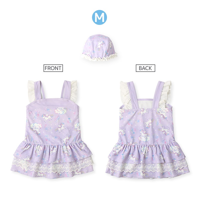 【送料無料】水着 セット キッズ 女の子 スイムウェア 2点セット ( 100-130cm ) 子供 スイムキャップ ワンピース水着 OP ガールズ セットアップ 可愛い かわいい 女児 コーディネート スイムセット お揃い リンクコーデ 夏 プール 海 スイミング 海水浴