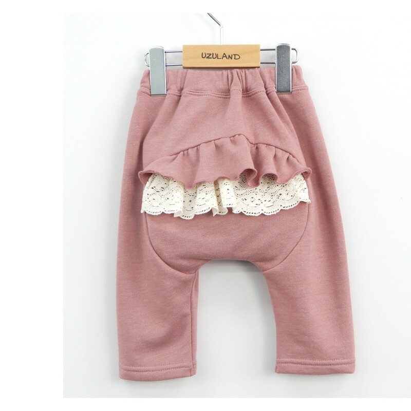 子供服 ボトムス パンツ 女の子 お尻フリル 7分丈パンツ ( 80-130cm )【 Uzuland ウズランド 】 キッズ ベビー おしゃれ かわいい 二次加工 切替 女子 女児 こども服 ベビー服 秋 ガールズ ブランド ファッション