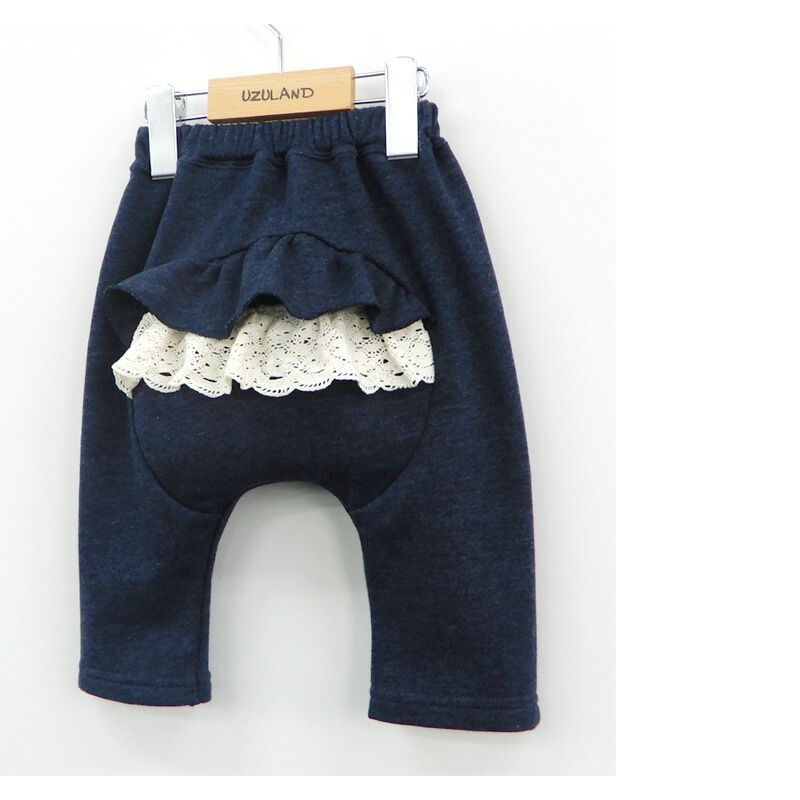 子供服 ボトムス パンツ 女の子 お尻フリル 7分丈パンツ ( 80-130cm )【 Uzuland ウズランド 】 キッズ ベビー おしゃれ かわいい 二次加工 切替 女子 女児 こども服 ベビー服 秋 ガールズ ブランド ファッション
