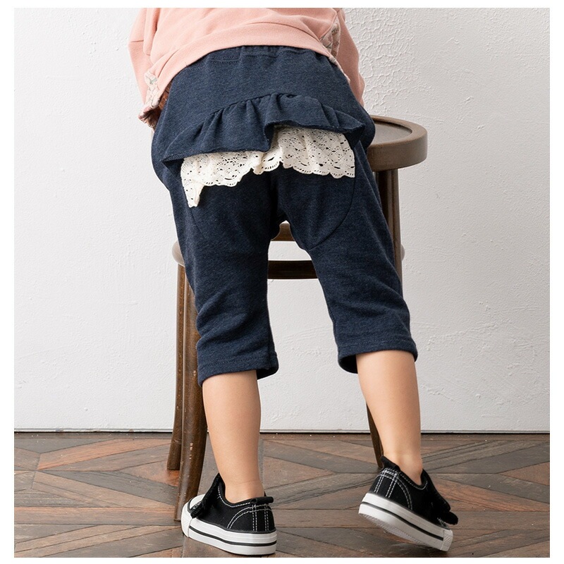 子供服 ボトムス パンツ 女の子 お尻フリル 7分丈パンツ ( 80-130cm )【 Uzuland ウズランド 】 キッズ ベビー おしゃれ かわいい 二次加工 切替 女子 女児 こども服 ベビー服 秋 ガールズ ブランド ファッション