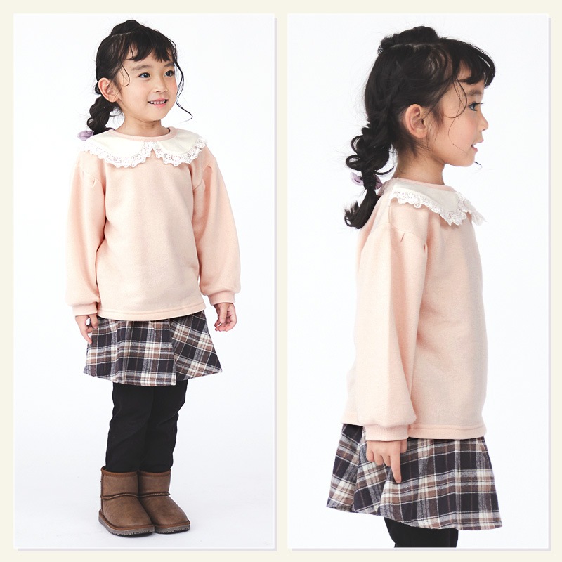 キッズ トレーナー 裏起毛 女の子 衿 フリル 子供服 長袖 トップス ( 80-130cm )【 GrinLab グリンラボ 】 ガールズ かわいい 冬服 スウェット ベビー服 80 90 95 100 110 120 130 