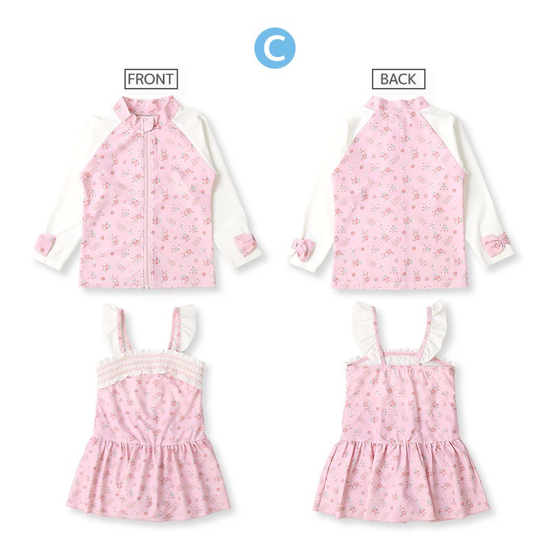 【送料無料】水着 セット キッズ 女の子 スイムウェア 2点セット ( 100-130cm ) 子供 スイムキャップ ラッシュガード 長袖 ガールズ セットアップ 可愛い 女児 コーディネート スイムセット お揃い リンク夏 プール 海 スイミング 小学生 海水浴 夏