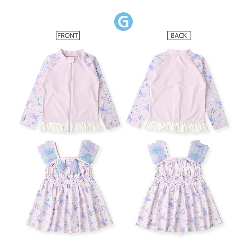【送料無料】水着 セット キッズ 女の子 スイムウェア 2点セット ( 100-130cm ) 子供 スイムキャップ ラッシュガード 長袖 ガールズ セットアップ 可愛い 女児 コーディネート スイムセット お揃い リンク夏 プール 海 スイミング 小学生 海水浴 夏