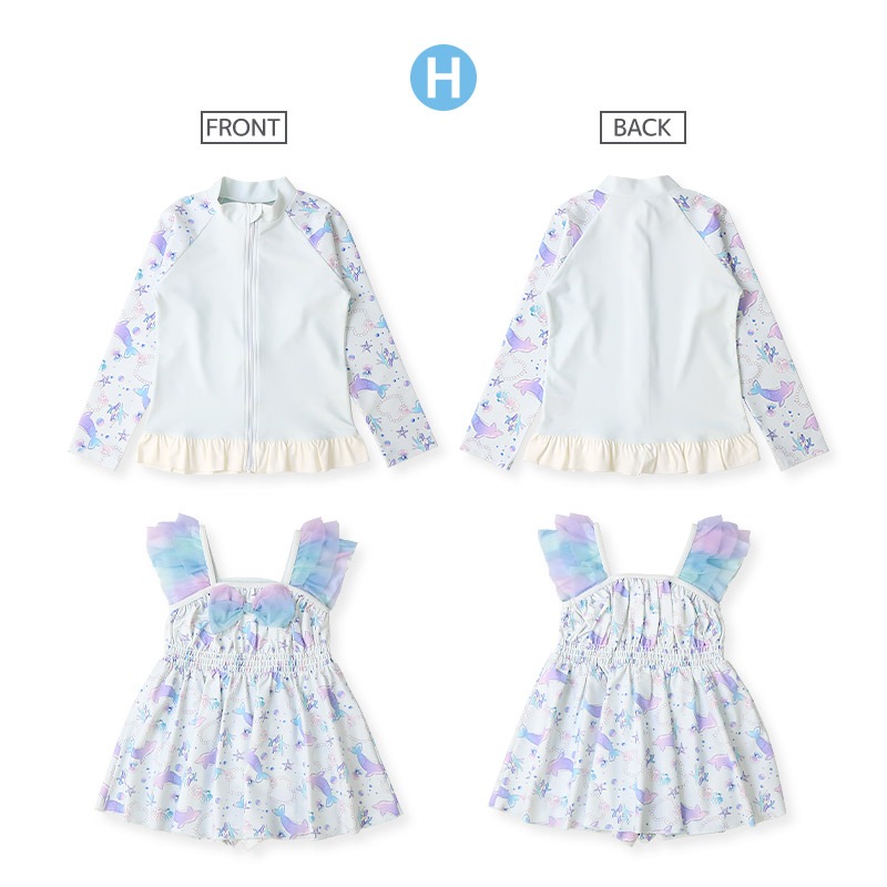 【送料無料】水着 セット キッズ 女の子 スイムウェア 2点セット ( 100-130cm ) 子供 スイムキャップ ラッシュガード 長袖 ガールズ セットアップ 可愛い 女児 コーディネート スイムセット お揃い リンク夏 プール 海 スイミング 小学生 海水浴 夏