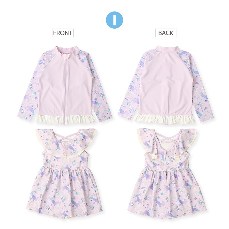 【送料無料】水着 セット キッズ 女の子 スイムウェア 2点セット ( 100-130cm ) 子供 スイムキャップ ラッシュガード 長袖 ガールズ セットアップ 可愛い 女児 コーディネート スイムセット お揃い リンク夏 プール 海 スイミング 小学生 海水浴 夏