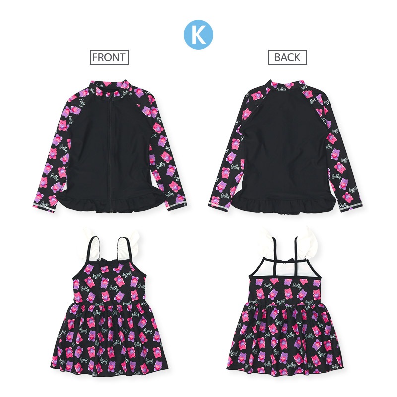 【送料無料】水着 セット キッズ 女の子 スイムウェア 2点セット ( 100-130cm ) 子供 スイムキャップ ラッシュガード 長袖 ガールズ セットアップ 可愛い 女児 コーディネート スイムセット お揃い リンク夏 プール 海 スイミング 小学生 海水浴 夏