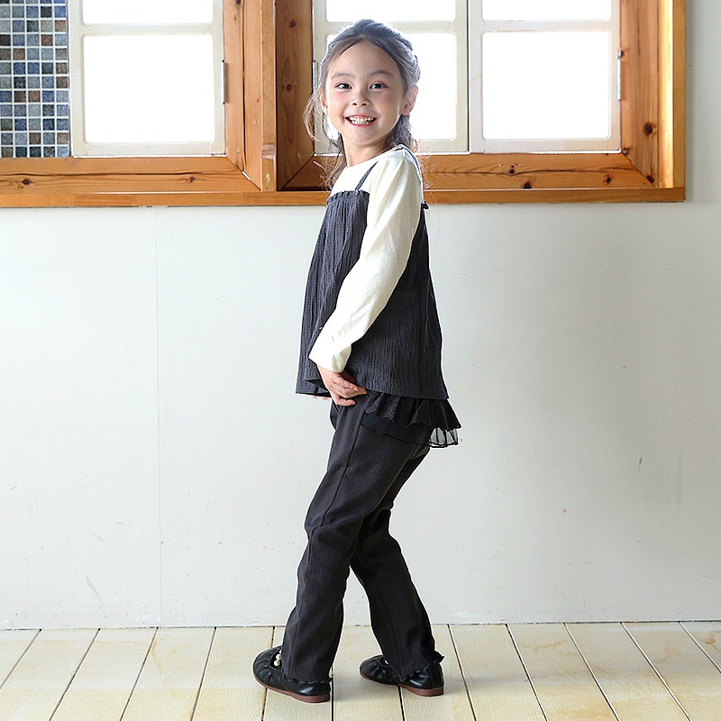 ガールズ レギンス テレコ 女の子 パンツ レギパン フリル チャーム付き キッズ ベビー【UZULAND ウズランド】 10分丈 ストレッチパンツ ロングパンツ 伸縮 ナチュラル ガーリー かわいい 無地 アイボリー チャコール 春物 80cm 90cm 95cm 100cm 110cm 120cm 130cm