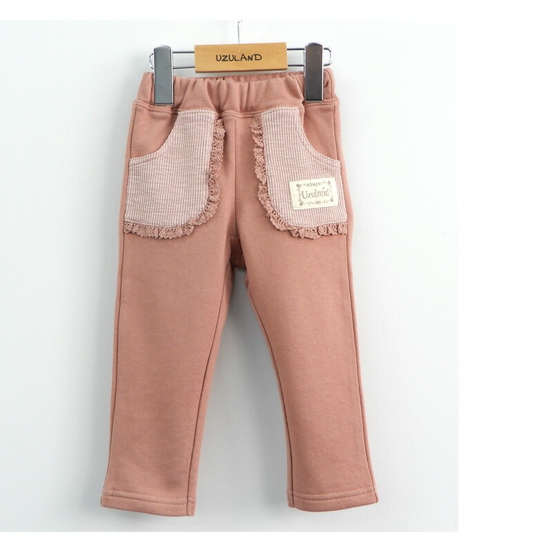 子供服 ボトムス パンツ 女の子 デザイン ポケット ロングパンツ ( 80-130cm )【 Uzuland ウズランド 】 キッズ ベビー おしゃれ かわいい 可愛い 二次加工 切替 女子 女児 こども服 ベビー服 秋 春