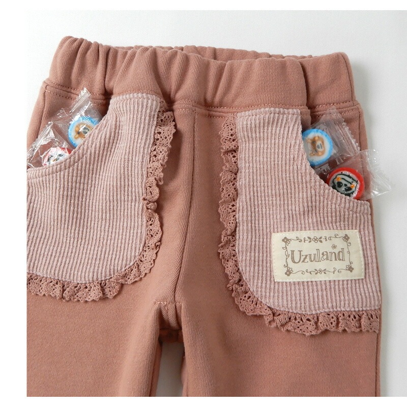 子供服 ボトムス パンツ 女の子 デザイン ポケット ロングパンツ ( 80-130cm )【 Uzuland ウズランド 】 キッズ ベビー おしゃれ かわいい 可愛い 二次加工 切替 女子 女児 こども服 ベビー服 秋 春