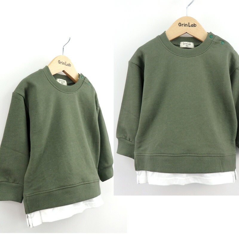 キッズ トレーナー 裏起毛 綿100% 男の子 女の子 ( 80-160cm) 【GrinLab】 あったか トップス 無地 重ね着風 レイヤード シンプル スウェット 長袖 子供服 ベビー ジュニア 通園 通学 小学生 80 90 95 100 110 120 130 140 150 160 