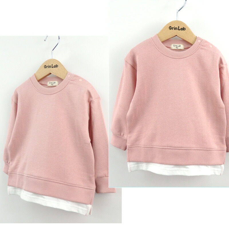 キッズ トレーナー 裏起毛 綿100% 男の子 女の子 ( 80-160cm) 【GrinLab】 あったか トップス 無地 重ね着風 レイヤード シンプル スウェット 長袖 子供服 ベビー ジュニア 通園 通学 小学生 80 90 95 100 110 120 130 140 150 160 