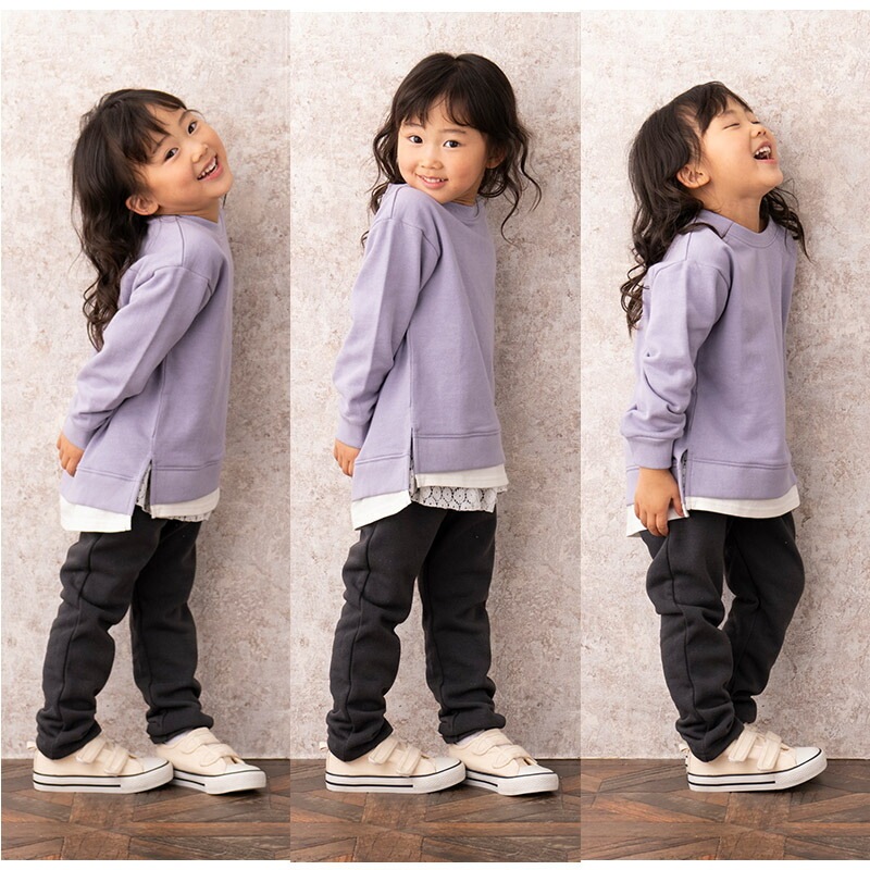 キッズ トレーナー 裏起毛 綿100% 男の子 女の子 ( 80-160cm) 【GrinLab】 あったか トップス 無地 重ね着風 レイヤード シンプル スウェット 長袖 子供服 ベビー ジュニア 通園 通学 小学生 80 90 95 100 110 120 130 140 150 160 