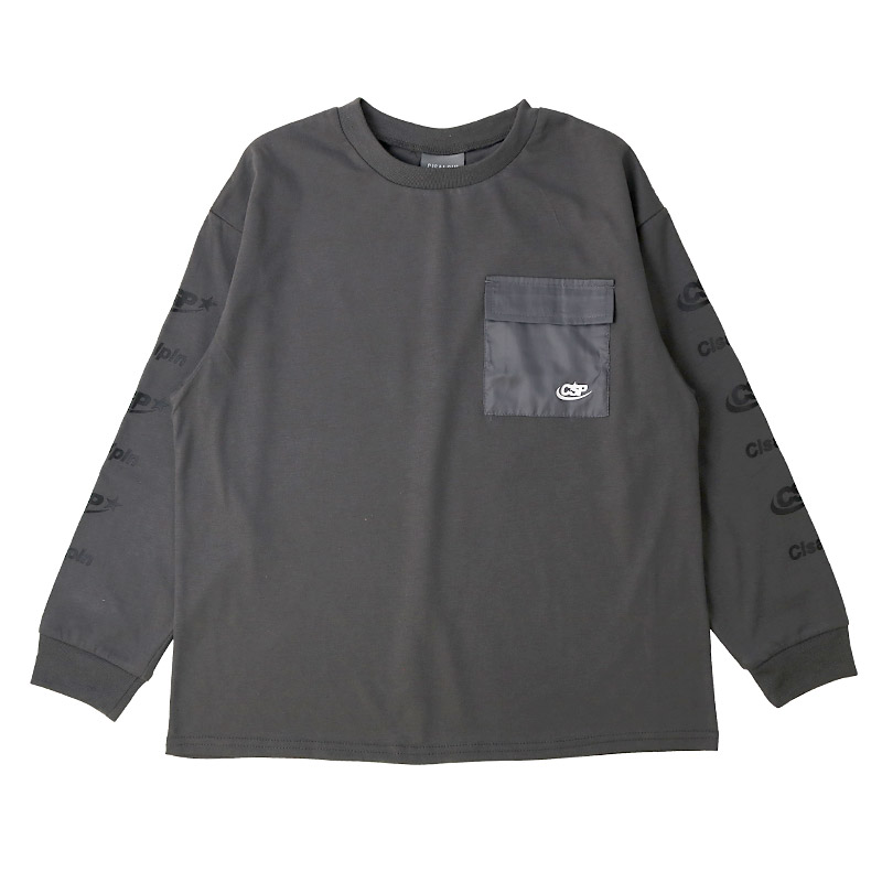 ロングTシャツ ロンT 袖プリント 胸ポケット付き 子供服 男の子 小学生 中学生 ファッション キッズ ジュニア トップス 長袖 プリントTシャツ 女の子 カットソー 天竺 ストリート スケート 大人っぽい ダンス スポーツ チャコール グレー ブラック 130 140 150 160 秋服