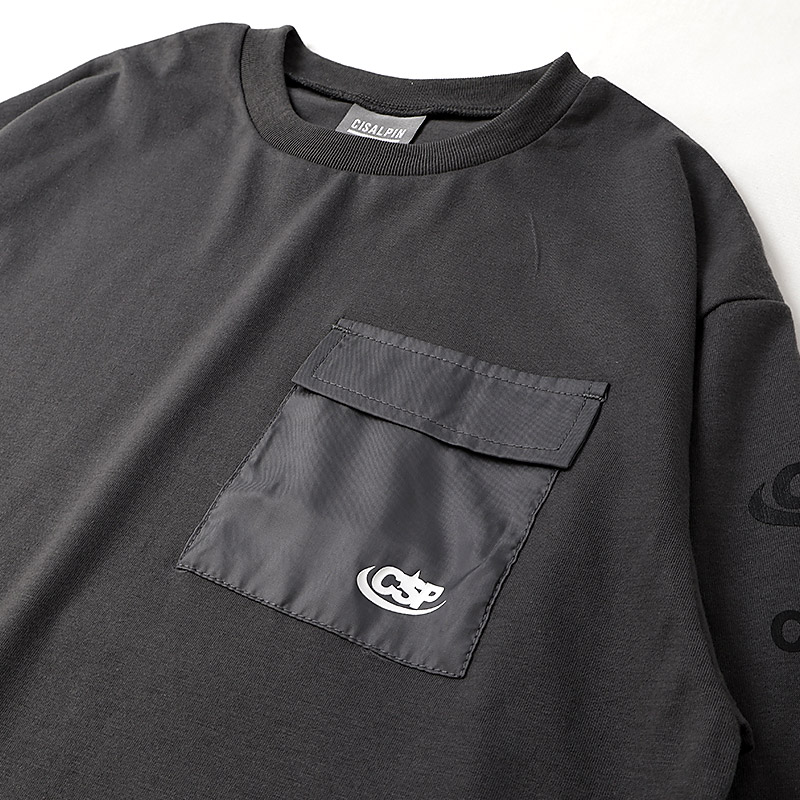 ロングTシャツ ロンT 袖プリント 胸ポケット付き 子供服 男の子 小学生 中学生 ファッション キッズ ジュニア トップス 長袖 プリントTシャツ 女の子 カットソー 天竺 ストリート スケート 大人っぽい ダンス スポーツ チャコール グレー ブラック 130 140 150 160 秋服