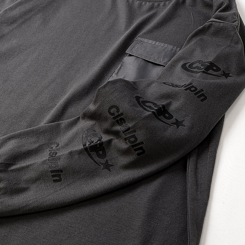 ロングTシャツ ロンT 袖プリント 胸ポケット付き 子供服 男の子 小学生 中学生 ファッション キッズ ジュニア トップス 長袖 プリントTシャツ 女の子 カットソー 天竺 ストリート スケート 大人っぽい ダンス スポーツ チャコール グレー ブラック 130 140 150 160 秋服