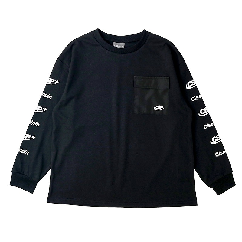 ロングTシャツ ロンT 袖プリント 胸ポケット付き 子供服 男の子 小学生 中学生 ファッション キッズ ジュニア トップス 長袖 プリントTシャツ 女の子 カットソー 天竺 ストリート スケート 大人っぽい ダンス スポーツ チャコール グレー ブラック 130 140 150 160 秋服