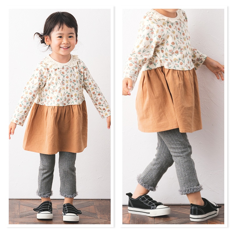 子供 レギンス ウズランド 裾フリル 長丈 レギンス(80-130cm)【Uzuland】 キッズ ベビー おしゃれ かわいい 二次加工 切替 女の子 女児 こども服 ベビー服 秋 ガールズ ブランド ファッション