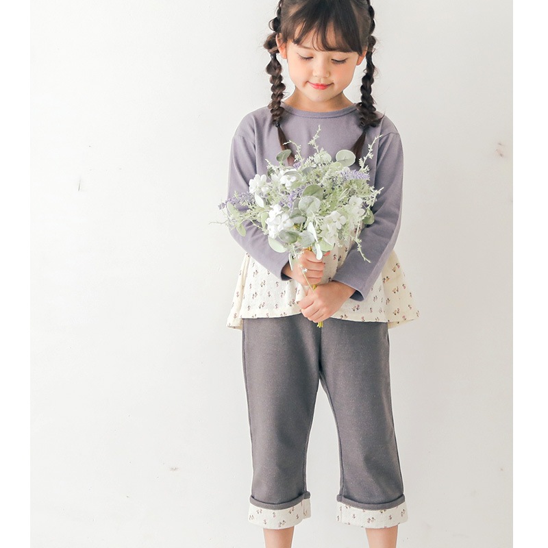 子供服 パンツ 小花 折り曲げ 7分丈 (80-130cm)【Uzuland】 ウズランド 女の子 キッズ ベビー ボトムス フラワー ポケット トレンド ガーリー かわいい おしゃれ 秋物 ブランド 80cm 90cm 95cm 100cm 110cm 120cm 130cmポイント消化