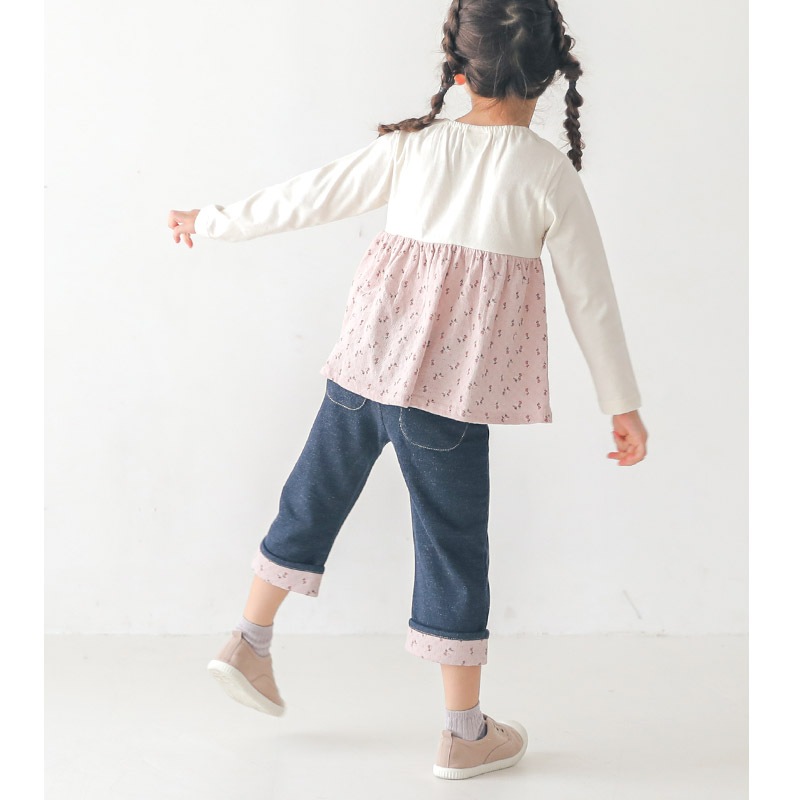 子供服 パンツ 小花 折り曲げ 7分丈 (80-130cm)【Uzuland】 ウズランド 女の子 キッズ ベビー ボトムス フラワー ポケット トレンド ガーリー かわいい おしゃれ 秋物 ブランド 80cm 90cm 95cm 100cm 110cm 120cm 130cmポイント消化