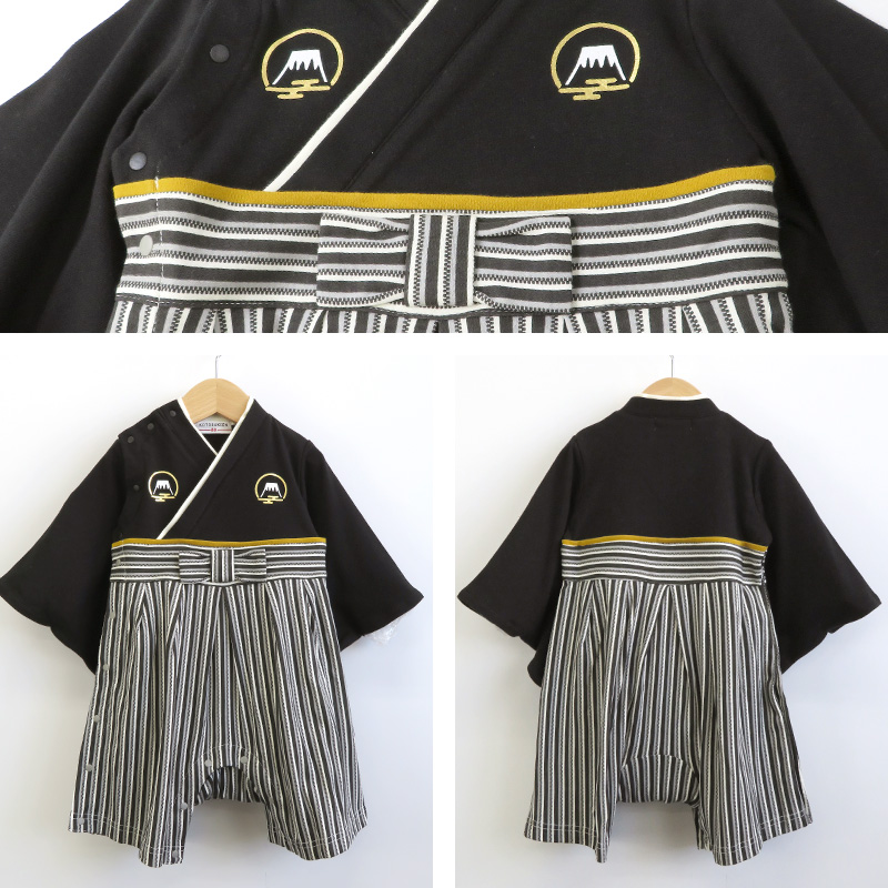 【 袴ロンパース スタイ ソックス 3点セット 】 はかまロンパース 和服 和装 80 男の子 女の子 ひなまつり ひな祭り お雛様 新生児 赤ちゃん ベビー 和柄 かわいい 富士山 花 縞模様 はな お正月 お食い初め 百日祝い 100日祝い 七五三 出産祝い 袴オール ギフト